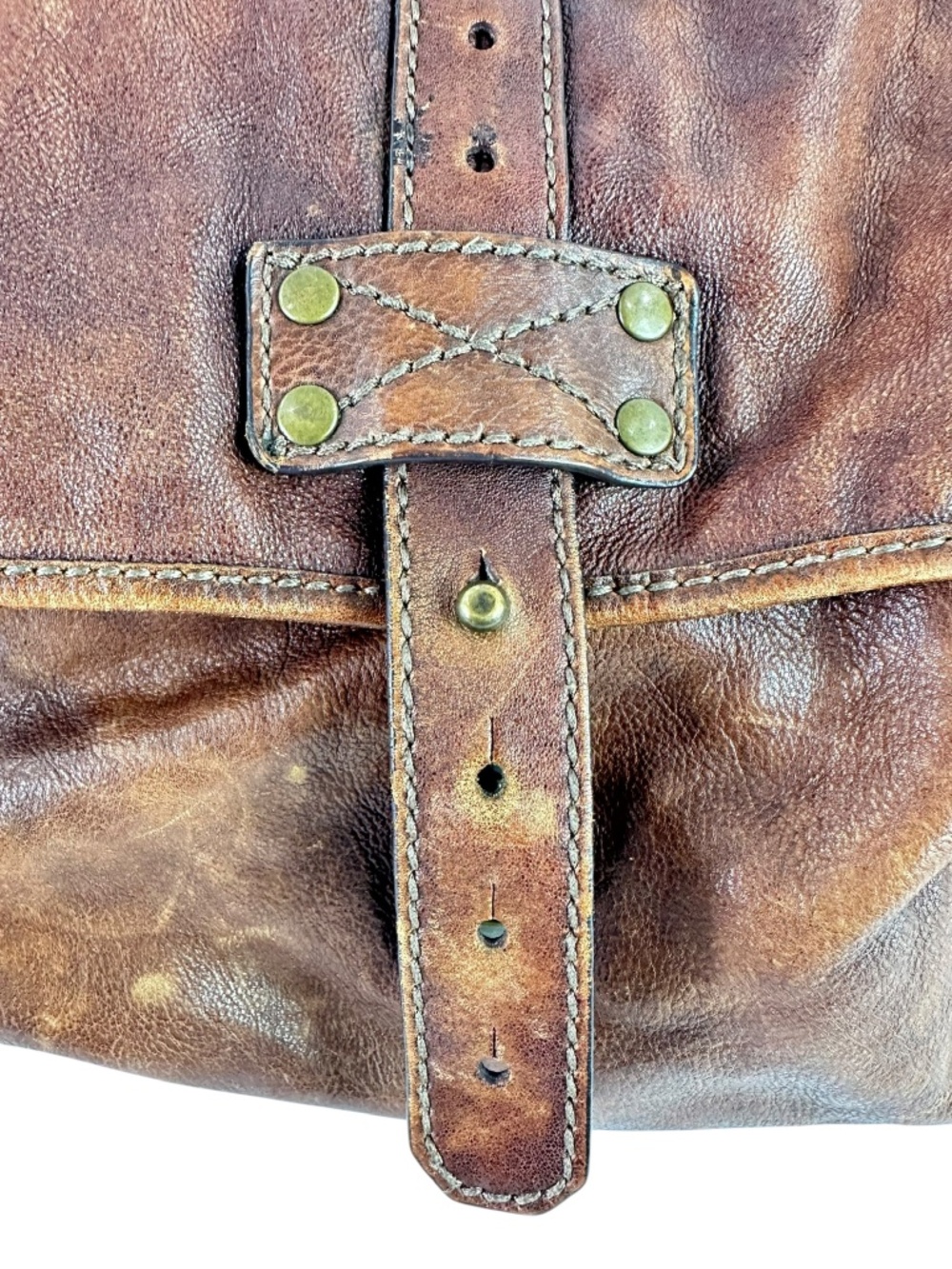 Vintage FOSSIL Brown Leather Messenger Bag Crossbody Rugged - Picture 10 of 16